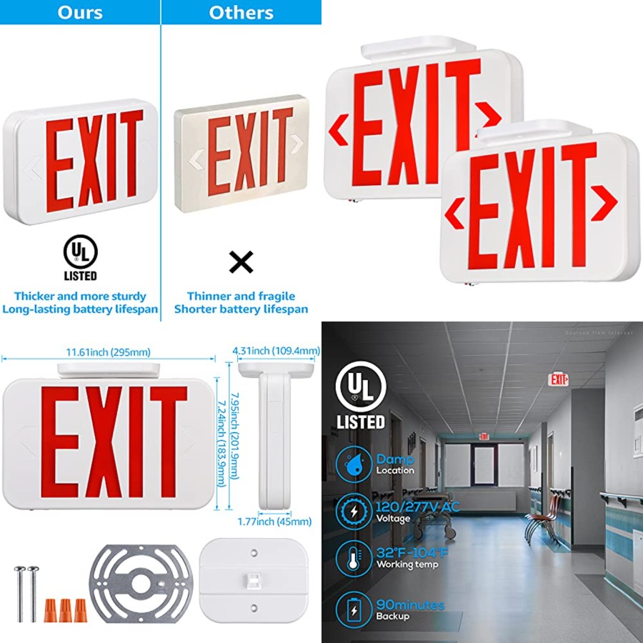 LED 출구 표시등, 배터리 백업 기능이 있는 비상 출 - Emergency Exit Sign 리뷰 및 가격